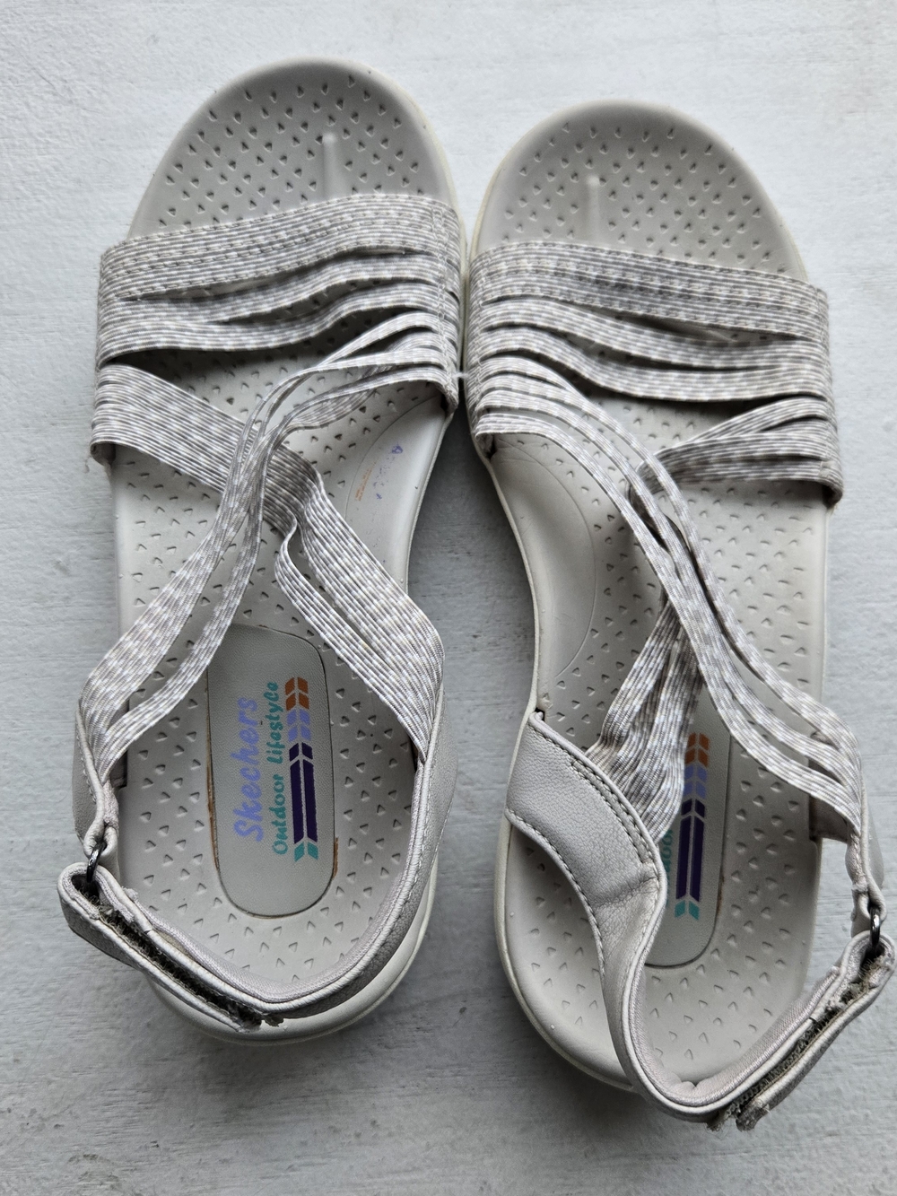 Skechers Women's Metallic Gray Strappy Comfort Sandals - Picture 2 of 16